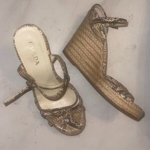 Prada wedge sandals snake skin print 38